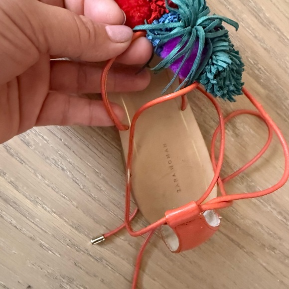 Zara Multicolor Pom-Pom Lace-Up Sandals#25 - Picture 7 of 8